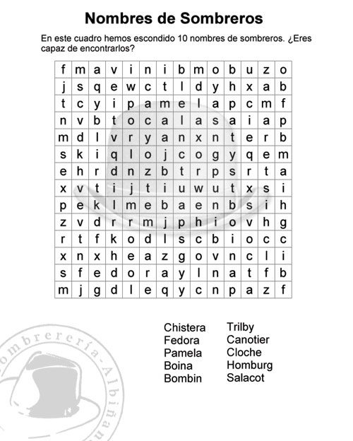 Sopa de Letras y Sombreros